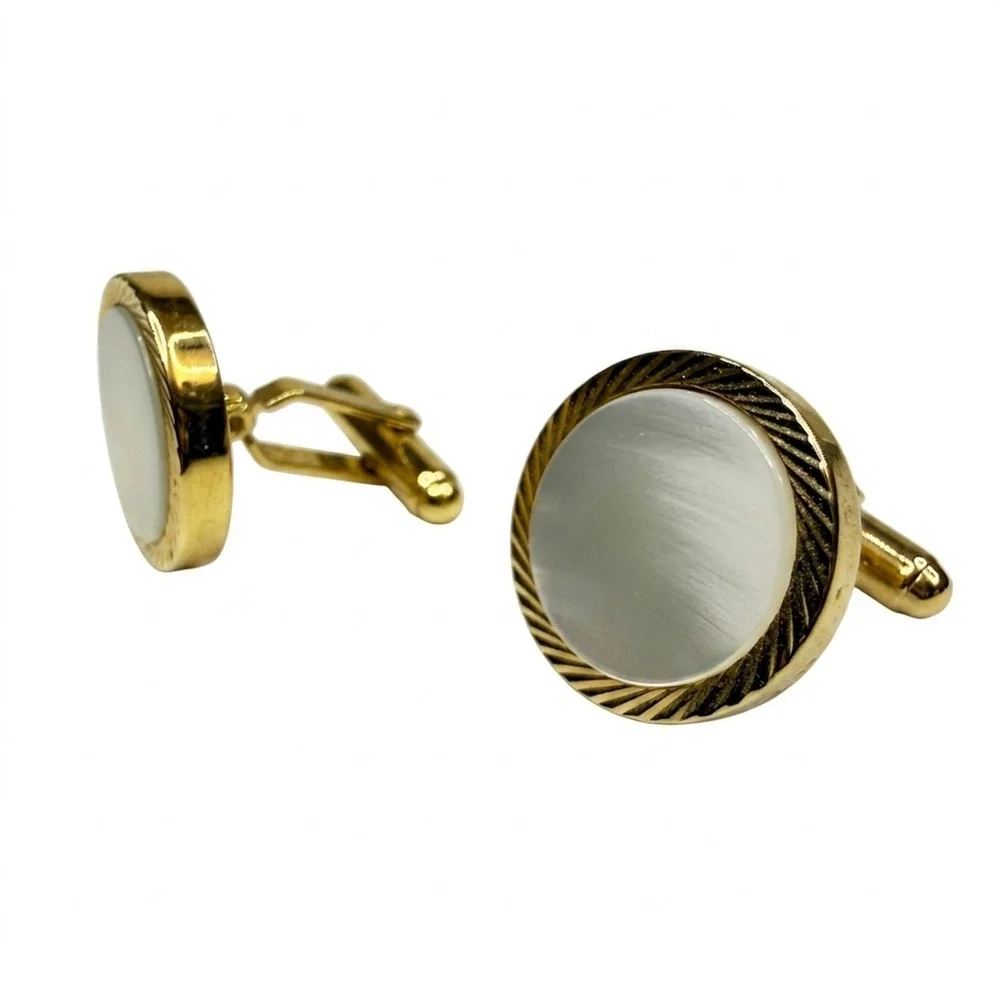 Elegant Gold Tone Mother of Pearl Cufflinks Men's Classic Dress Shirt Accessory